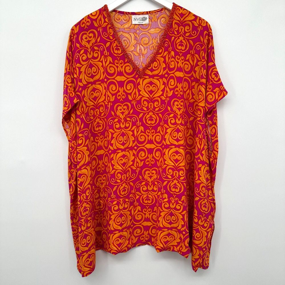Nvelop Sun Block Cover Up Top‎ One Size 50+ UV Protection Boxy Beaded Beach Swim
